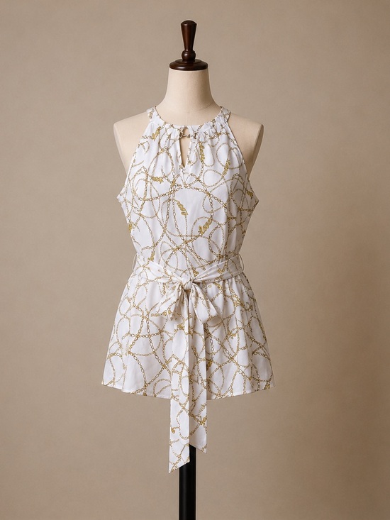 7Th Avenue Design Studio Tops - Women’s White Halter Tie-Waist Chain Print Top